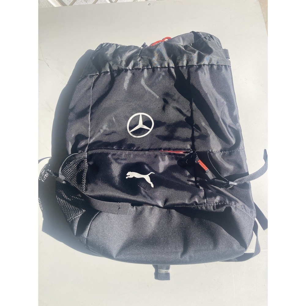 PUMA Mercedes Benz Laptop Backpack, Black Red with Drawstring Dura Base, Used